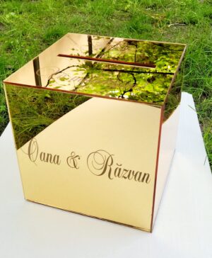 Cutie de dar, varianta premium, din oglinda aurie, 25x25 cm